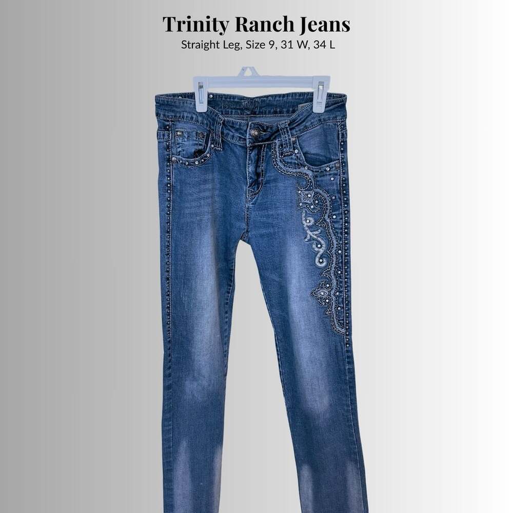 Trinity Ranch Jeans Rhinestone Embellished Western Denim Size 29x34 Blue